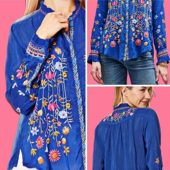 NWT Johnny Was Lolanda Embroidered Button Front Shirt - Picture 9 of 16